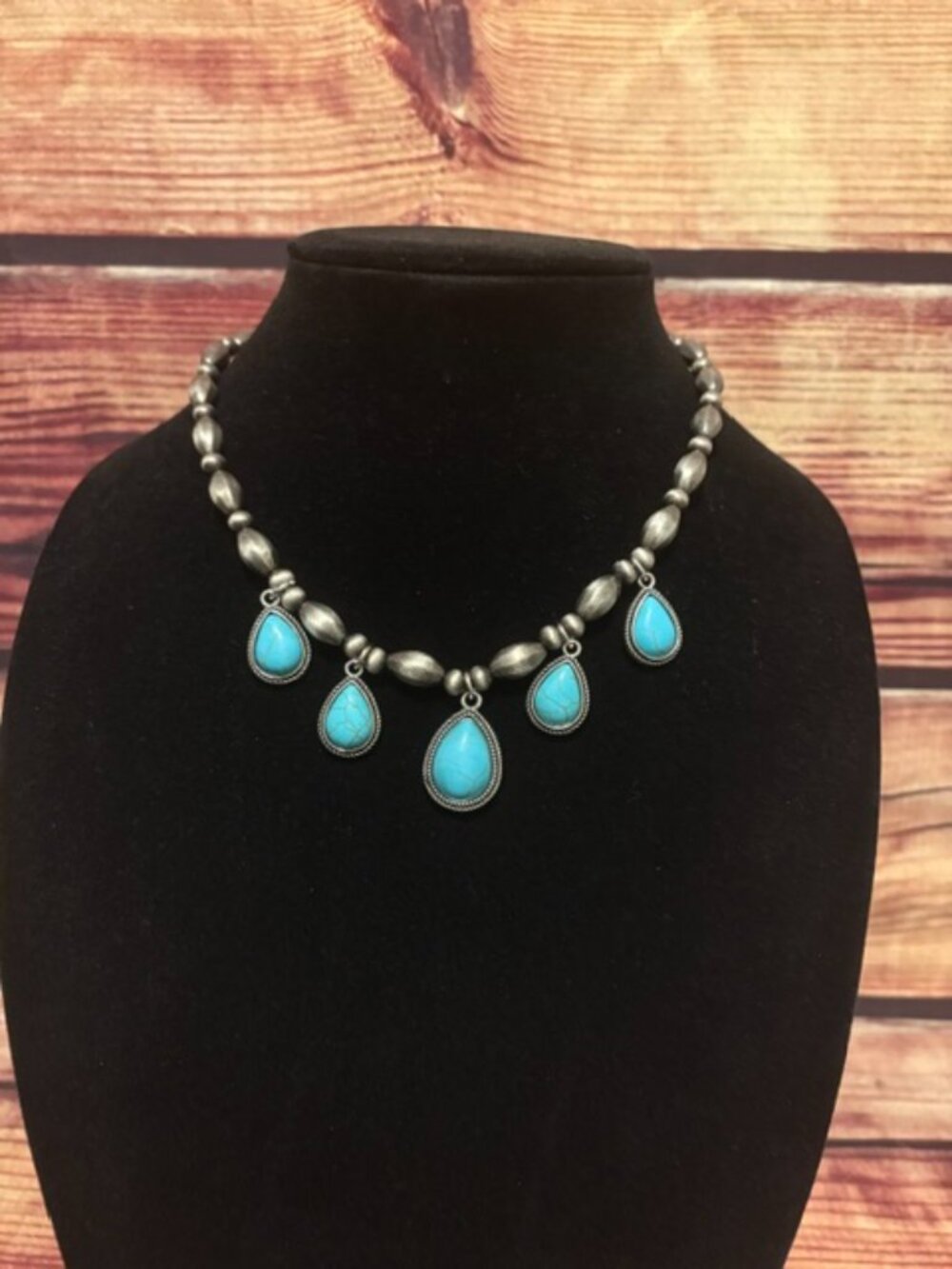 Tipi Western Turquoise Teardrop Navajo Pearl Statement Necklace NWT